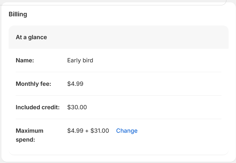 StoreClerk billing overview showing plan details