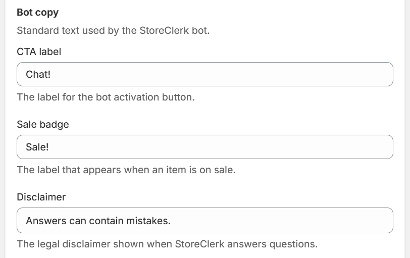 Bot copy settings