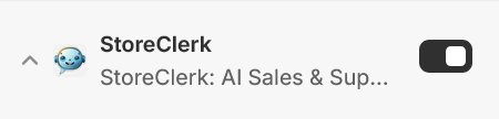 StoreClerk activation toggle switch in the Shopify theme editor